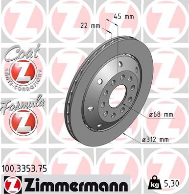 Тормозной диск Zimmermann FORMULA Z. Артикул 100.3353.75