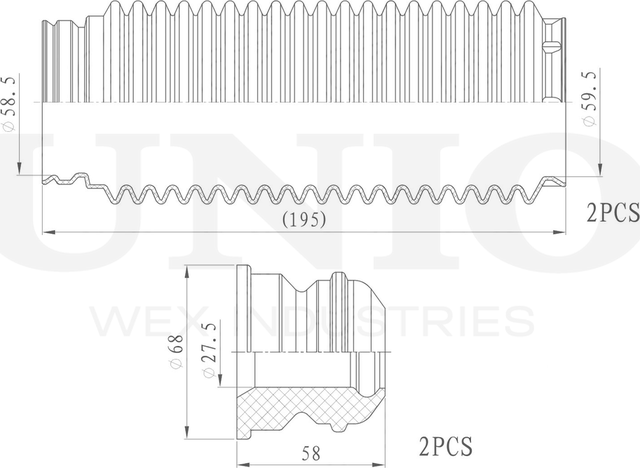 Отбойник и пыльник амортизатора, комплект (Unio). Артикул DUC-50071