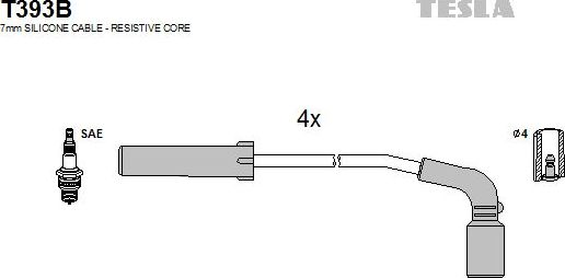 Высоковольтные провода (провода зажигания) (комплект) Tesla для ЗАЗ Chance 2009-2013. Артикул T393B