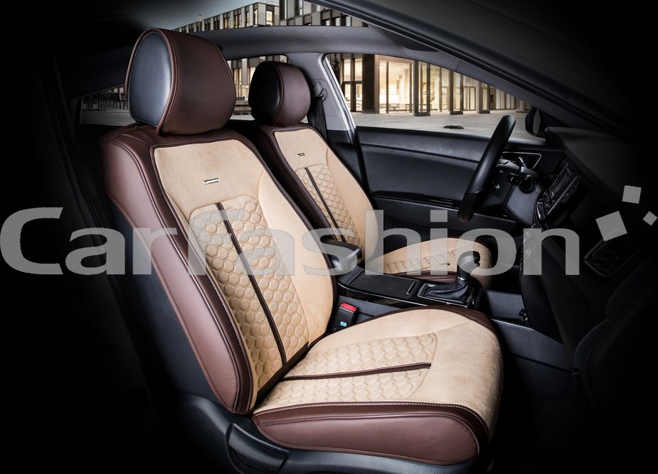 Накидки универсальные CarFashion Stalker Front на передние сидения авто, цвет Бежевый/Кофе/Бежевый. Артикул 21051