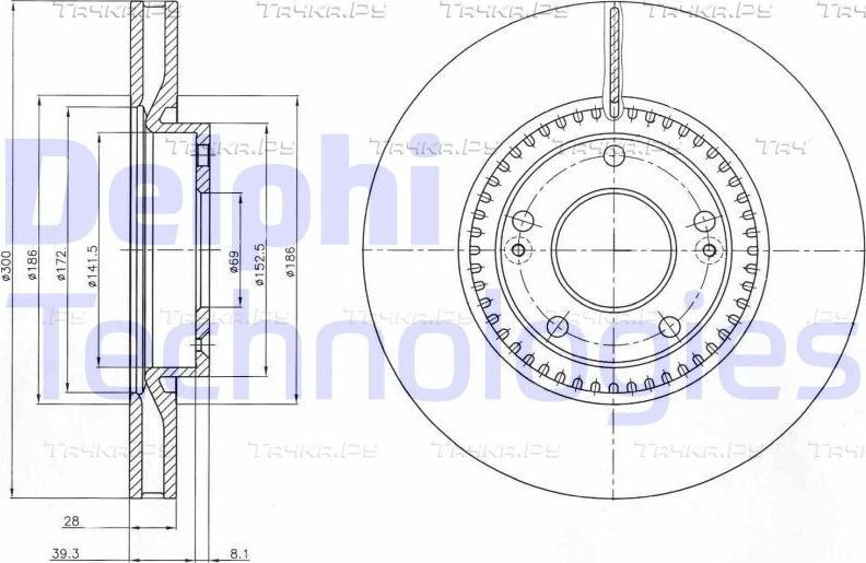 Тормозной диск Delphi передний для Kia Sportage III 2010-2016. Артикул BG4251C