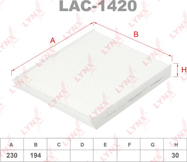 Салонный фильтр LYNXauto. Артикул LAC-1420