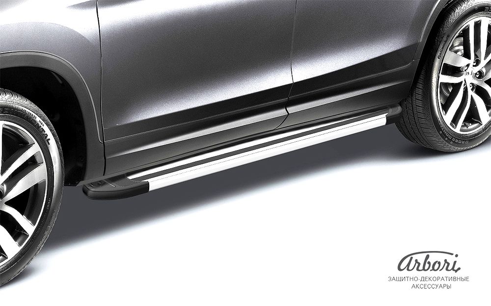 Пороги алюминиевые Arbori Luxe Silver 1800 для Ford Kuga II 2016-2019. Артикул AFZDAALFKG1604