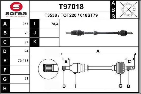 Полуось (привод в сборе, приводной вал) EAI. Артикул T97018