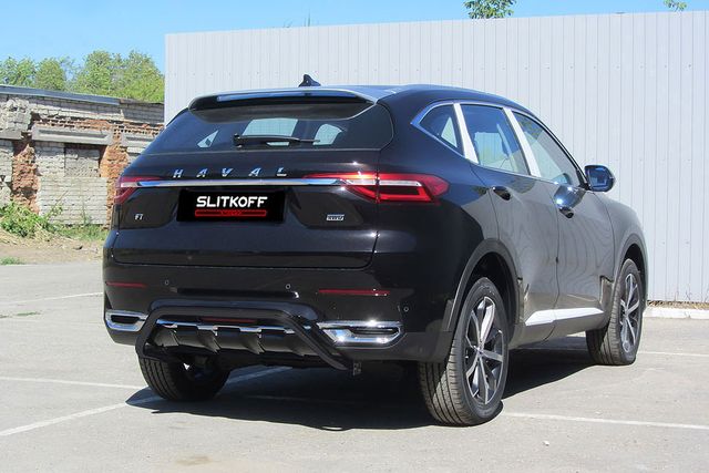 Защита Slitkoff заднего бампера d42 Скоба для Haval F7 2019-2026 Черная. Артикул HavF7010B