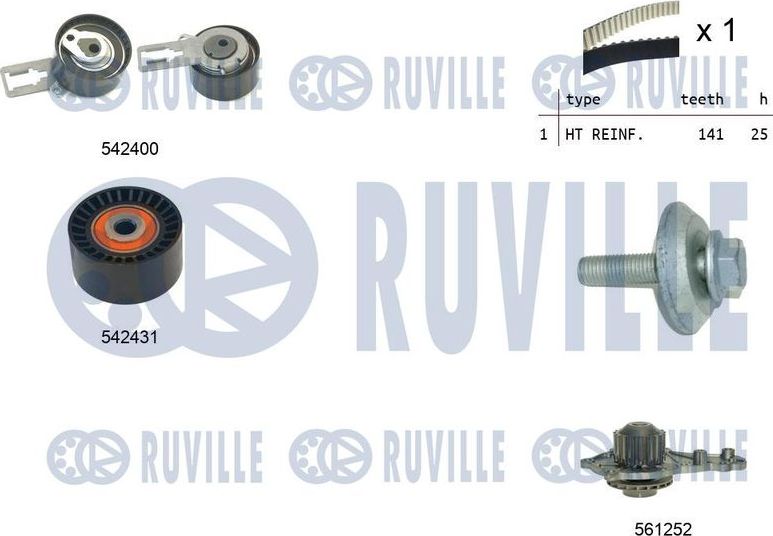 Помпа (водяной насос) с комплектом ремня ГРМ Ruville. Артикул 5503581