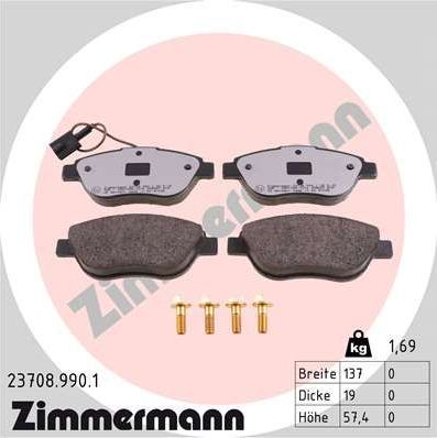 Тормозные колодки Zimmermann rd:z передние для Fiat Stilo 2001-2008. Артикул 23708.990.1