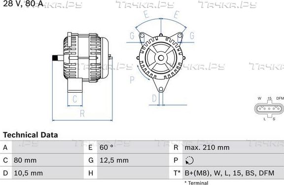 Генератор Bosch для Mercedes-Benz Vario 1996-2013. Артикул 0 986 048 100