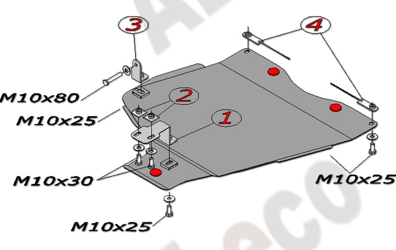 Защита алюминиевая Alfeco для раздатки ТагАЗ Road Partner 2008-2011. Артикул ALF.32.05 AL4