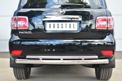 Защита RusStal заднего бампера d76 (дуга) d42 (дуга) для Nissan Patrol Y62 2014-2024. Артикул PATZ-001734