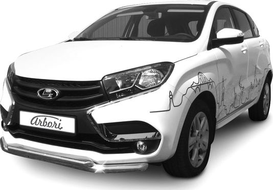 Защита Arbori переднего бампера d57+d42 двойная для Lada Xray 2015-2026. Артикул AFZDALADXR03