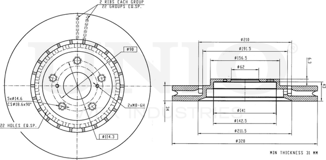 Диск тормозной (Unio). Артикул BRD-20351