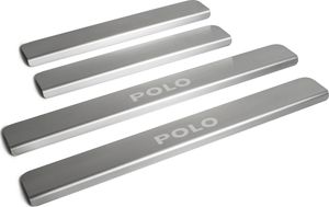 Накладки Rival на пороги (с надписью) для Volkswagen Polo V 2010-2020. Артикул NP.5803.3