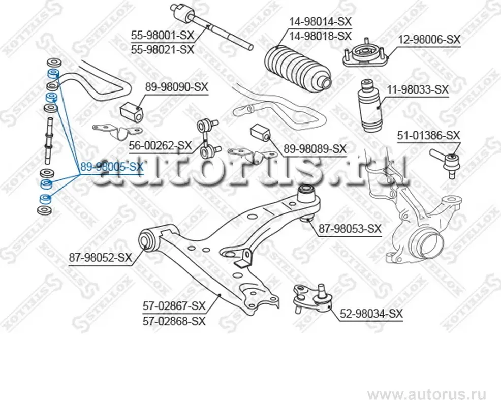 89-98005-SX_ВТУЛКА ТЯГИ СТАБИЛИЗАТОРА!/ TOYOTA COROLLA <92/COROLLA 97-01/LAND CRUISER #J9# 96> (Stellox). Артикул 8998005SX 
