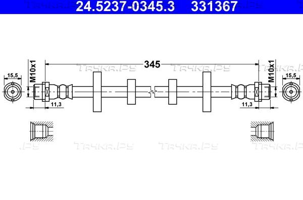 Тормозной шланг ATE передний правый для Volkswagen Transporter T4 1995-2003. Артикул 24.5237-0345.3