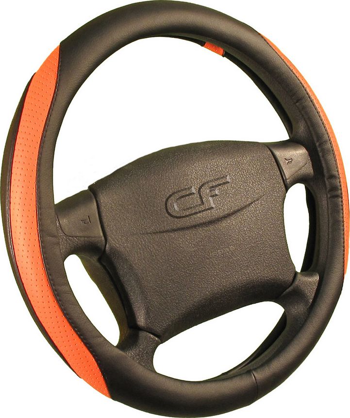Оплётка на руль CarFashion Dandy (размер M, искусственная кожа, цвет ЧЕРНЫЙ/ОРАНЖЕВЫЙ). Артикул 31231
