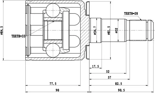 Шрус внутренний Mitsubishi Pajero, Montero Sport Challenger K8W,K9W (9 (Zikmar). Артикул Z87714R