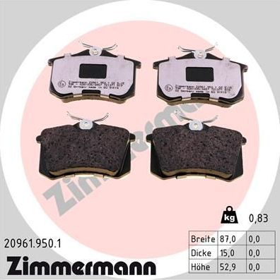 Тормозные колодки Zimmermann rd:z. Артикул 20961.950.1