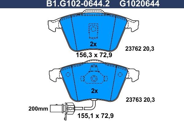 Тормозные колодки Galfer передние для Audi A6 II (C5) 1999-2005. Артикул B1.G102-0644.2