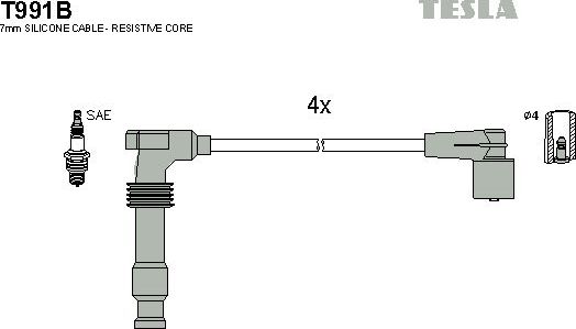 Высоковольтные провода (провода зажигания) (комплект) Tesla. Артикул T991B