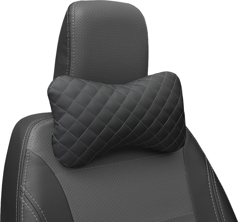 Подушка Rezkon на подголовник Экокожа, цвет Черный/Серый ромб. Артикул 8201101120