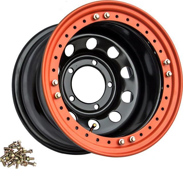 Колёсный диск OFF-ROAD Wheels усиленный стальной черный с бедлоком (оранжевый) 5x139,7 8xR16 d110 ET-19 для УАЗ Хантер 2003-2026. Артикул 1680-53910BL-19 BD-O