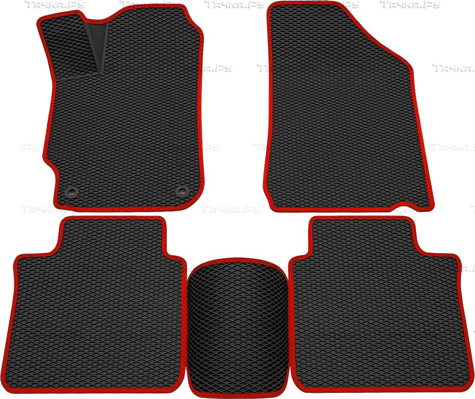 Коврики Rezkon 3D EVA ромб резиновые для салона Toyota Camry 50, 55 (V50, V55, XV50, XV55) 2011-2018 Красный кант. Артикул 9234010204