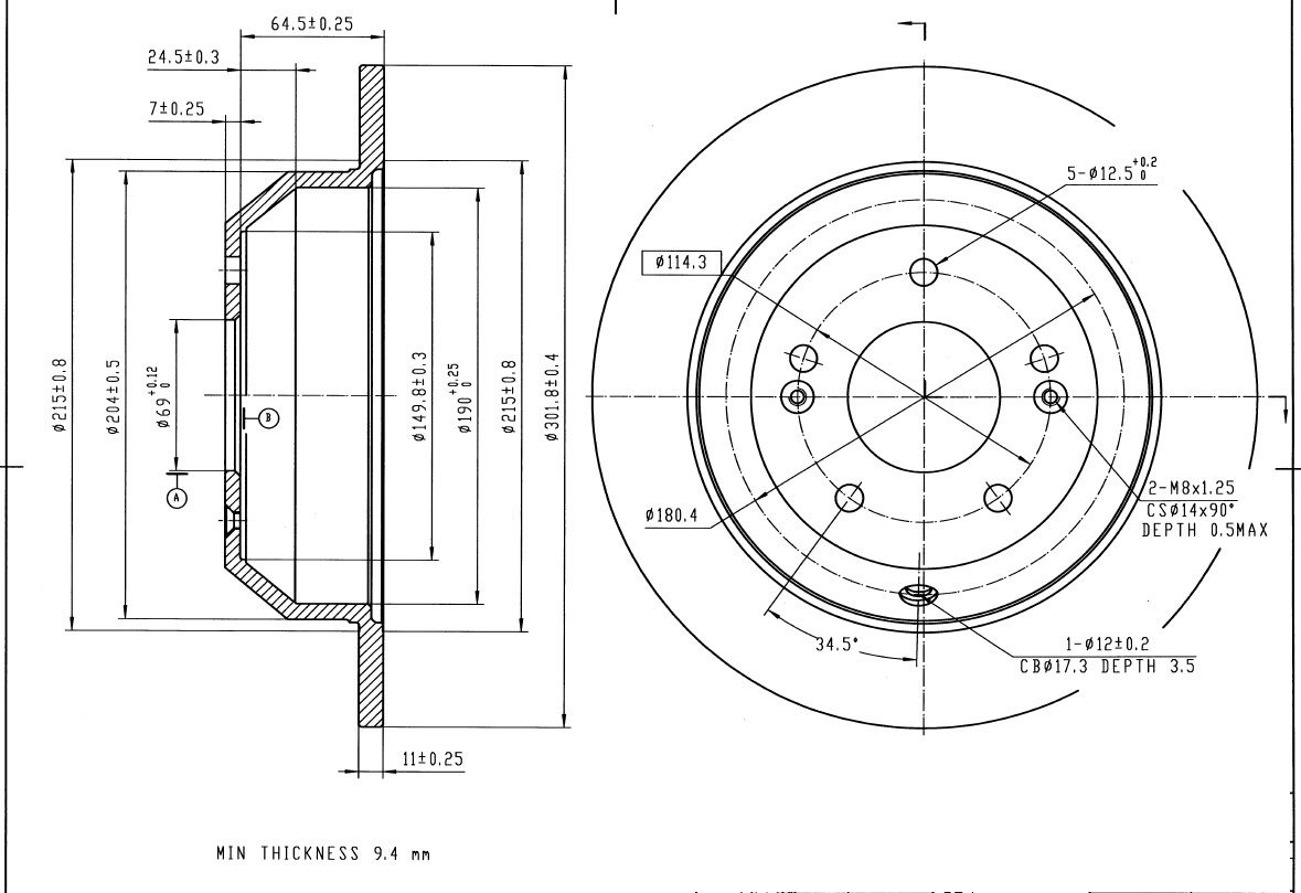 Тормозной диск для HYUNDAI SANTA FE/KIA SORENTO 09- задний не вент., 1шт. (UBS). Артикул B2203009