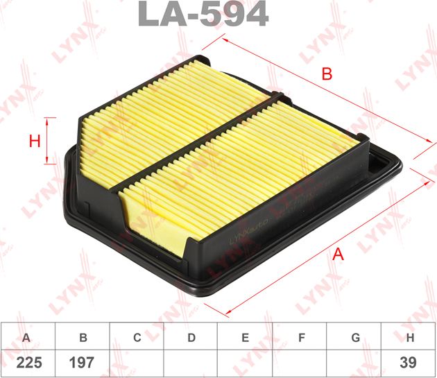 Воздушный фильтр LYNXauto для Honda Civic VIII 2005-2012. Артикул LA-594