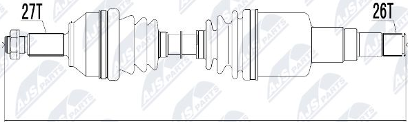 Полуось (привод в сборе, приводной вал) NTY передняя левая для Jaguar X-Type I 2002-2009. Артикул NPW-JG-000