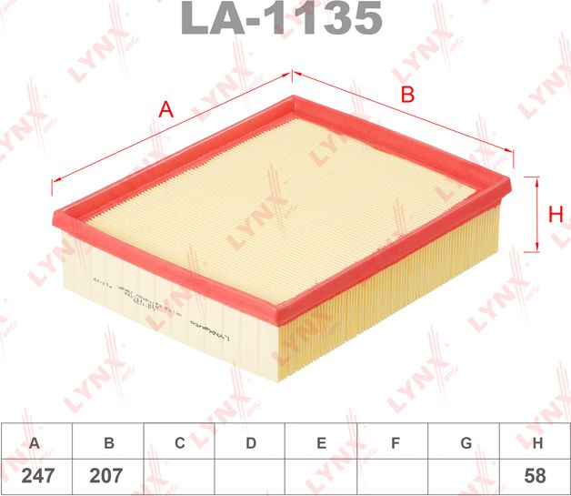 Воздушный фильтр LYNXauto. Артикул LA-1135