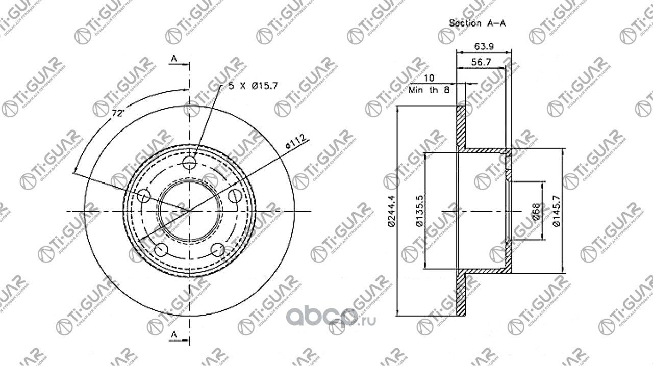 Диск тормозной (TI-Guar). Артикул TG4A0615601A