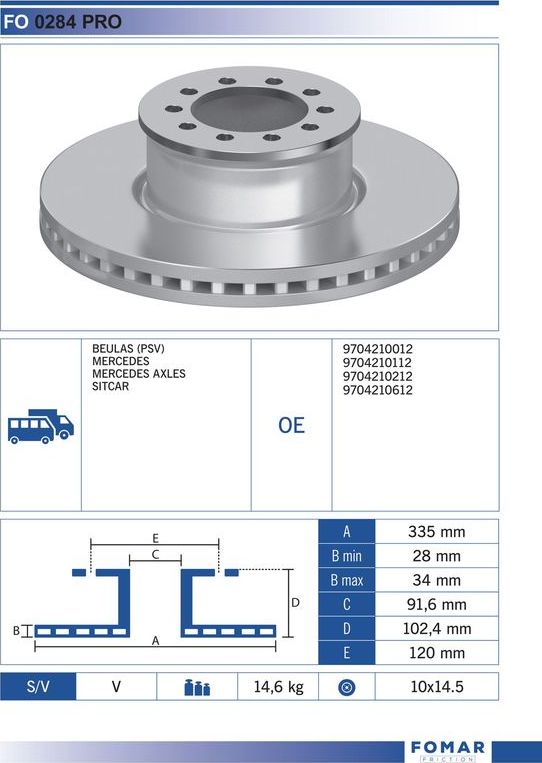 Тормозной диск Fomar. Артикул FO 0284 PRO