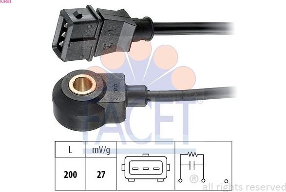 Датчик детонации Facet Made in Italy - OE Equivalent. Артикул 9.3061