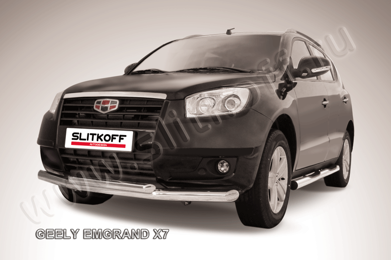 Защита Slitkoff переднего бампера d76+d57 двойная для Geely Emgrand X7 2011-2016. Артикул GEX7002