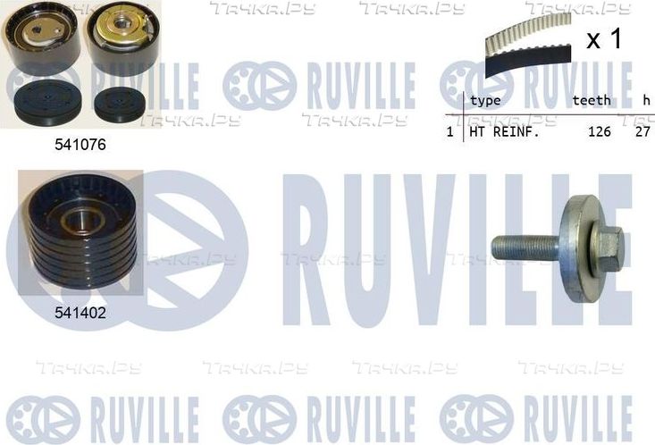 Ремень ГРМ с роликами (комплект) Ruville для Renault Megane IV 2010-2026. Артикул 550278