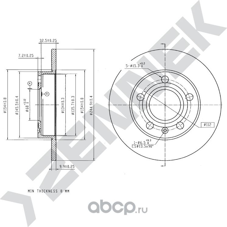 Диск тормозной задний AUDI 80 B4 91-00 (Zennek). Артикул DBD0080