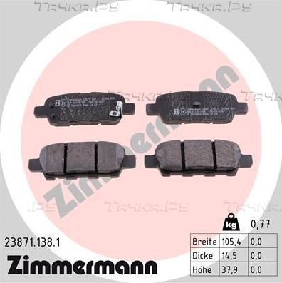 Тормозные колодки Zimmermann задние для Nissan Leaf I (ZE0/AZE0) 2010-2017. Артикул 23871.138.1