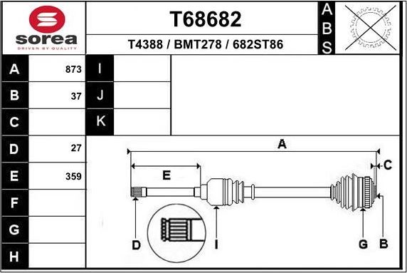Полуось (привод в сборе, приводной вал) EAI передняя правая для BMW 5 VII (G30/G31) 2016-2026. Артикул T68682