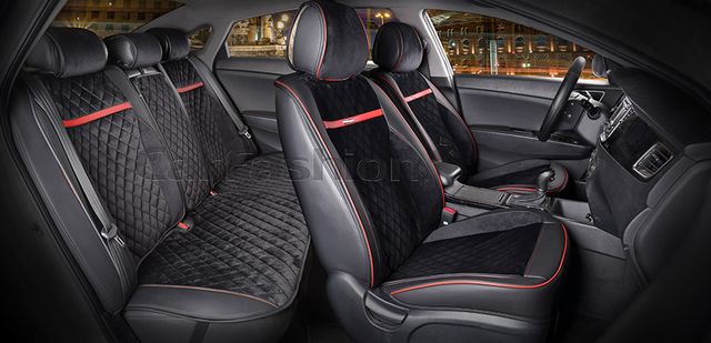Накидки универсальные CarFashion Barcelona Plus для авто, цвет Черный/Черный/Красный/Красный. Артикул 22386