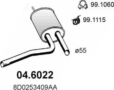 Глушитель (средняя часть) Asso для Audi A4 I (B5) 1994-2001. Артикул 04.6022