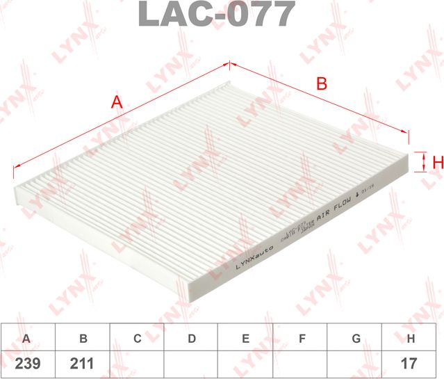 Салонный фильтр LYNXauto. Артикул LAC-077