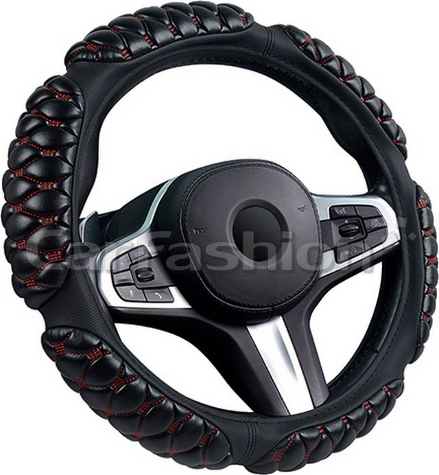 Оплётка на руль CarFashion BLACKBERRY L (размер M, экокожа, цвет ЧЕРНЫЙ/КРАСНЫЙ). Артикул 31657