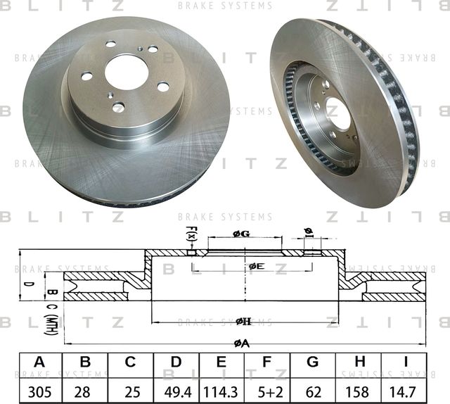 Диск тормозной передний вентилируемый (Blitz). Артикул BS0668