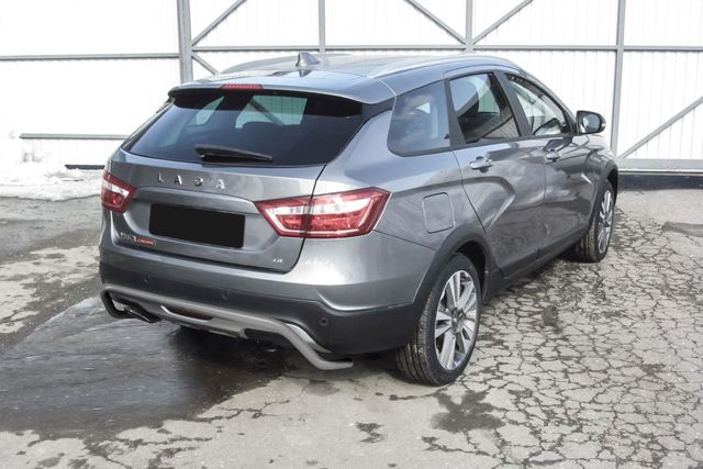 Защита Slitkoff заднего бампера d42 скоба для Lada Vesta SW Cross 2017-2026 Серебристая. Артикул LadVSWCR05S