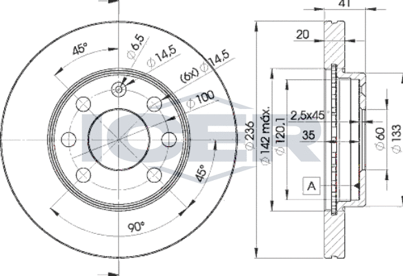 Тормозной диск Icer передний для Opel Vectra A 1991-1995. Артикул 78BD1440-2