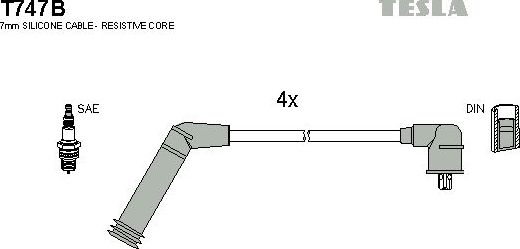 Высоковольтные провода (провода зажигания) (комплект) Tesla. Артикул T747B