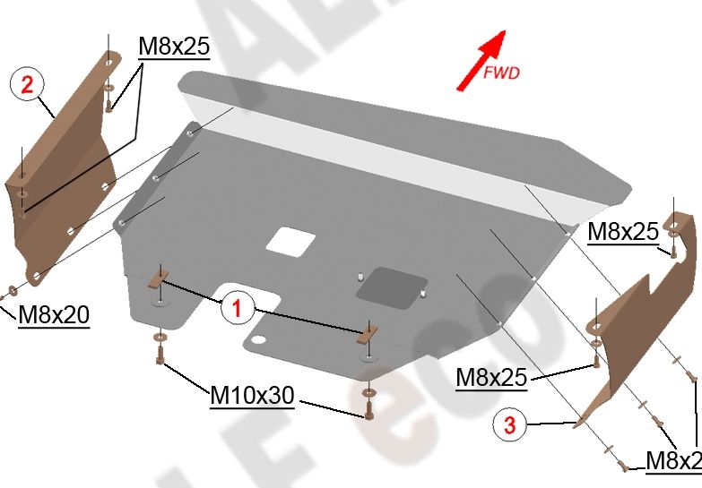 Защита алюминиевая Alfeco для картера и КПП Volkswagen Sharan 1995-2003. Артикул ALF.26.13 AL4