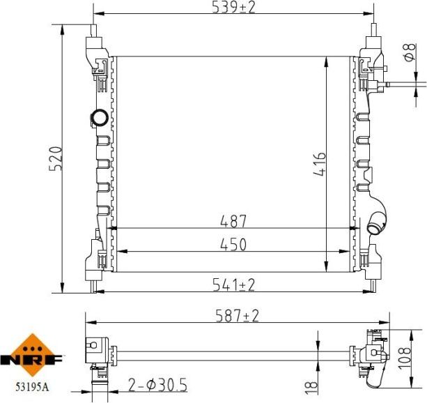 Радиатор охлаждения двигателя NRF (алюминий) для Chevrolet Spark III 2010-2016. Артикул 53195A