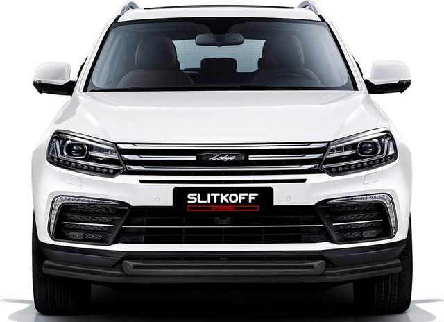 Защита Slitkoff переднего бампера d57+d57 для Zotye Coupa 2018-2026 Черная. Артикул ZOTCOP-002B